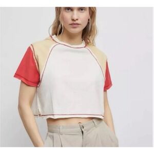 BDG Urban Outfitters Shelby Colorblock Tee Cropped Blouse Top Cotton M‎